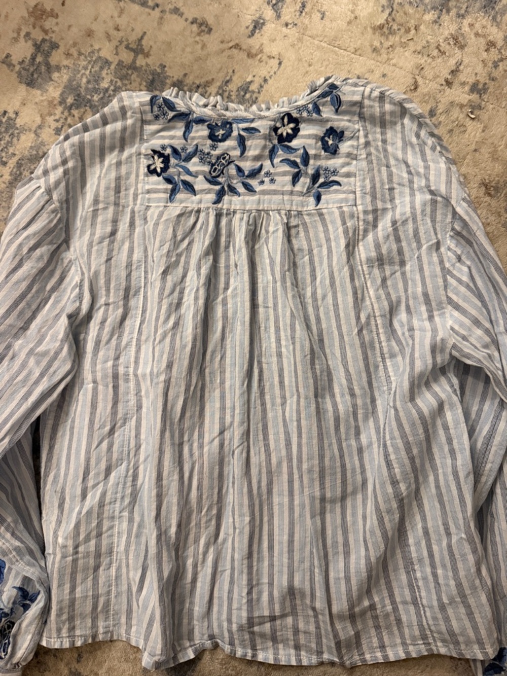 Pilcro Anthropologie Embroidered Blouse S Blue Stripe Cotton Boho Top - Picture 3 of 10